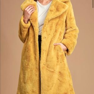 Avec Les Filles Faux Fur coat in mustard.